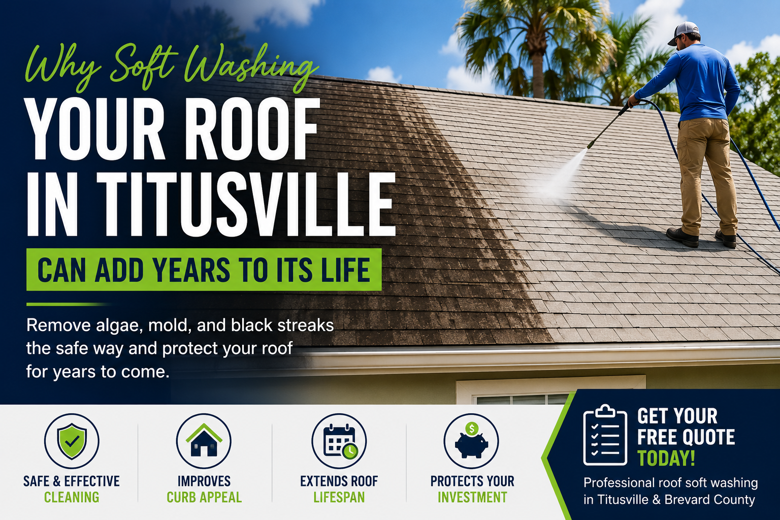 Why Soft Washing Your Roof in Titusville Can Add Years to Its Life